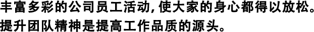 豐富多彩的公司員工活動，使大家的身心都得以放松。 提升團隊精神是提高工作品質(zhì)的源頭。